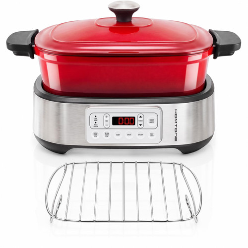 Homtone Electric Multi Cooker with Removable Enameled Cast Iron Pot, 5.8-Quart 6-in-1 Programmable Slow Cooker, Dutch Oven with Sear, Sauté, Steam and Fast Cook, 2-Hour Keep Warm