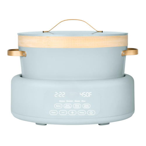 Wonderful 8-Quart 10-in-1 Multi-Cooker with Bamboo Steamer Insert, 7 Preset Functions, Ceramic Nonstick, Oven Safe to 500F (Hydrangea)
