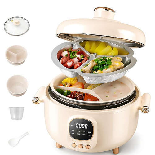 6-in-1 Smart Multi Cooker - 4QT Electric Pressure Cooker - 24H Preset Timer, 1300W One-Touch Pressure Release, Divided Inner Bowl, Rice Cooker, Steamer, Soup and Stew Cooker
