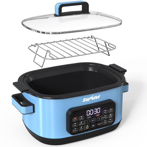 Royalcraft 12-in-1 Digital Programmable Slow Cooker, 6.5 QT Large Multicooker, Multi-Cooker with Timer, Temp Control, Blue