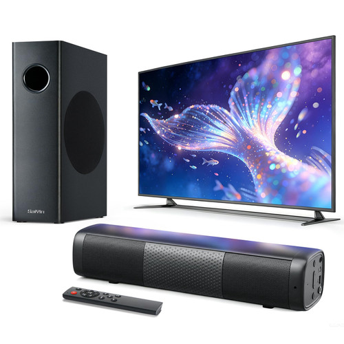 Saiyin 11.7" Sound Bar with Subwoofer, Deep Bass, Bluetooth/AUX/Optical