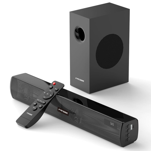 TV Sound Bar Subwoofer Bluetooth, Home Theater Sound Bar System, TV Speakers Sounds Bars Subwoofer, Hdmi(ARC) OPT COAX AUX USB 2.1ch Home Audio TVs/PC/Projector Treble Bass 3 Modes Remote, Black