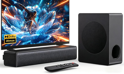 GEOYEAO 2.1 CH Sound bar with Subwoofers, 100W Sound Bar for Smart TV, Dolby Atmos Surround Sound System, Adjustable Home Theater Bluetooth Speaker, for TV/Projector/PC