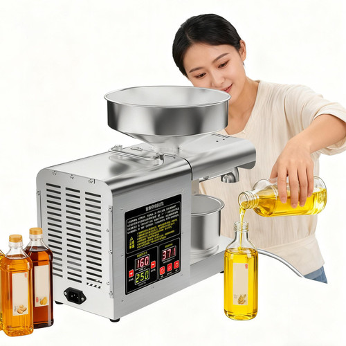 Automatic Electric Oil Press Machine - 1100W Stainless Steel for Home Use, Adjustable Temperature 40°C-260°C, Pressing Speed 4-8 Kg/H for Nuts and Seeds