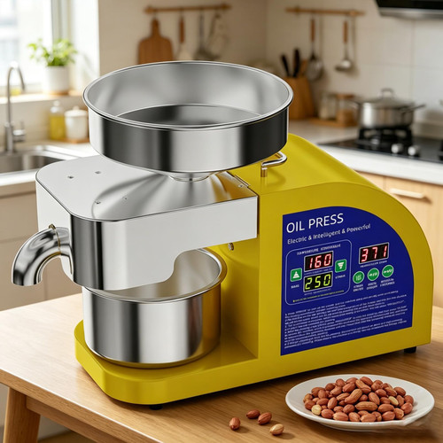Automatic Cold Hot Oil Press Machine, Food Grade Stainless Steel Electric Oil Extractor, Intelligent Control Household Oil Expeller for Peanut,Sunflower Sesame, Home Kitchen Use D