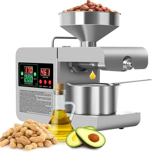 820W All Stainless Steel Automatic Oil Press Machine, Commercial Cold Hot Press Oil Extractor, Electric Nuts Seeds Oil Grinder for Grain, Canola and Sesame Oil Extraction