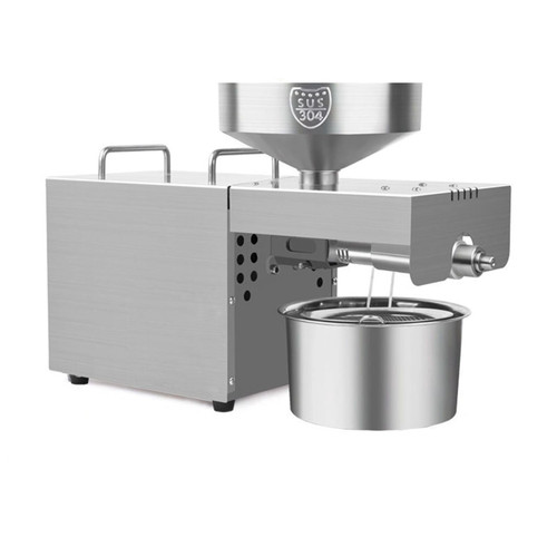 610W Automatic Oil Press Machine Cold Hot Nut Oil Extractor Stainless Steel Oil Press Expeller Commercial Household for Corn Peanut Soybean Fax Seeds Rapeseed Walnut 3-6Kg/H
