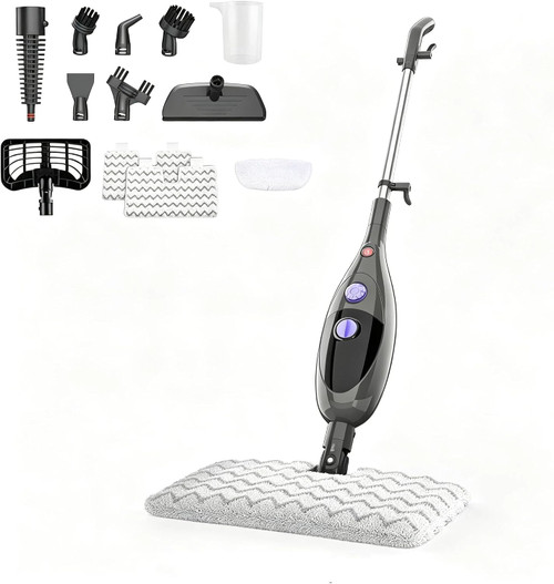 12‑in‑1 Steam Mop, Detachable Handheld Steam Cleaner,15s Fast Heat‑Up,180° Swivel Mop Head,400ml Tank for 45‑Min Continuous Steam,Chemical‑Free for Hardwood Tile Carpet Pet Kids Safe