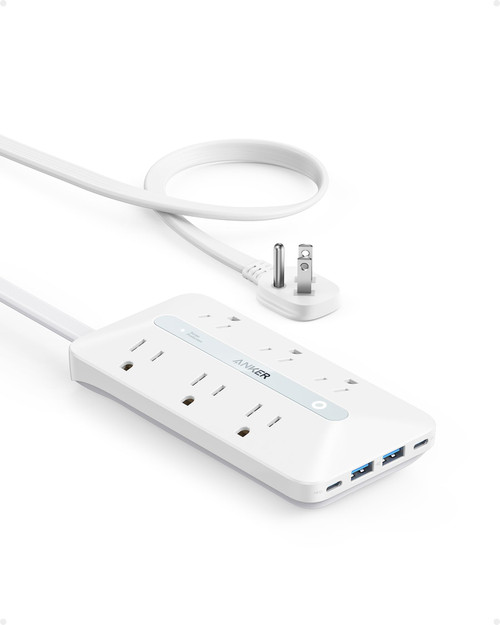 Anker Power Strip with 300J Surge Protector, 5ft Outlet Extender, 20W, 6AC