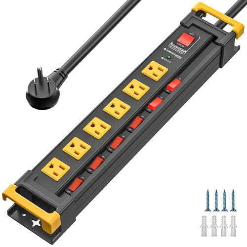 6 Outlet Heavy Duty Surge Protector Power Strip with Individual Switches