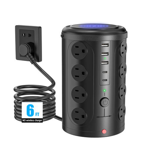 6FT Power Strip Tower Surge Protector, 16 Wide‑Spaced Outlets & 5 USB Ports