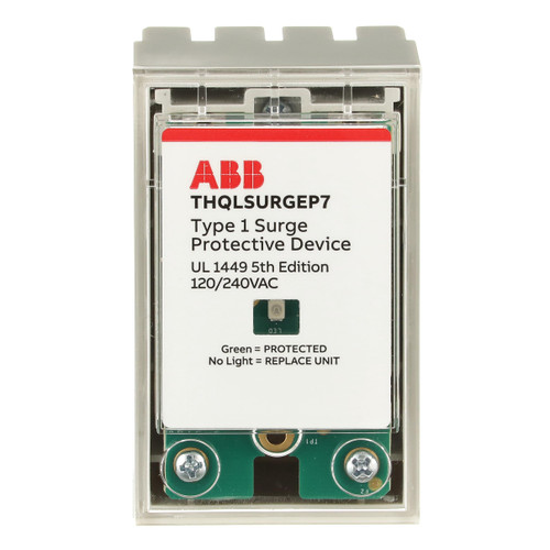 ABB THQLSURGEP7 Surge Protection Device • Whole Home Protector • 120/240VAC Type 1 SPD • 75kA Per Phase • Breaker Panel Surge Protector • LED Indicator • Plug-On Connection • UL Listed & NEC Compliant