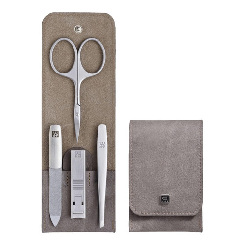 ZWILLING Beauty TWINOX 5-pc Manicure and Pedicure Cowhide Leather Case with Snap Closure, Nail Care Kit, Premium Travel Nail Kit, Taupe