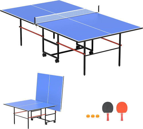 8X4FT Foldable Ping Pong Table,Professional Table Tennis Table with Net, 2 Table Tennis Paddles and 3 Balls - Tournament Quality for Indoor/Outdoor