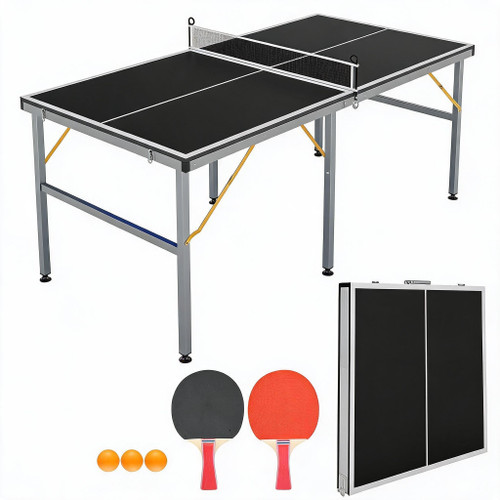 Hetoy 6×3 FT Foldable Ping Pong Table, Portable Table Tennis Table w/Net