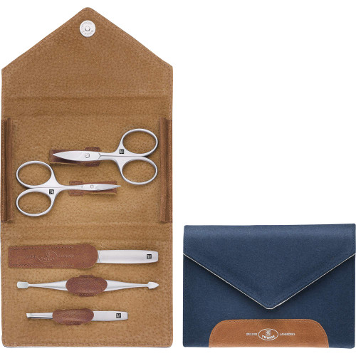 Zwilling TWINOX 97701-008-0 Manicure Set 5-Piece Pedicure Care Hands Feet Travel Man Woman Genuine Leather and Felt Blue