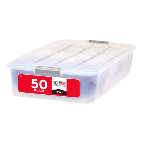 IRIS USA 50 Qt. Long Under Bed Storage Bin with Lids, Clear
