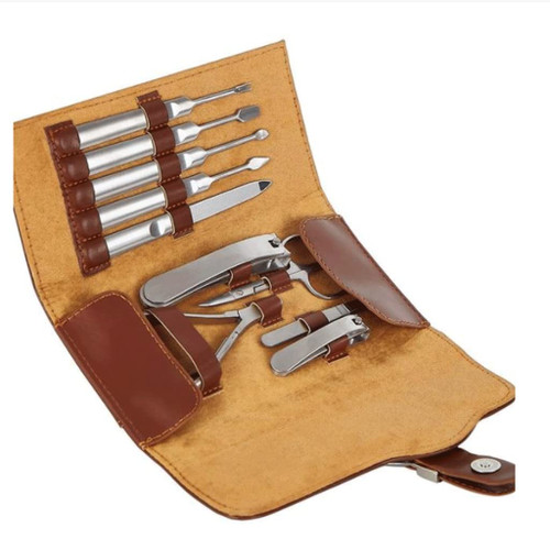 YRJFUT 10PCS Manicure Set Leather Nail Care Personal Pedicure, Travel Grooming Kit Clipper