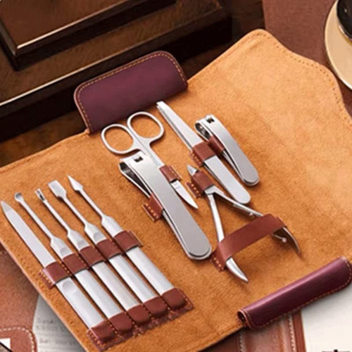 Manicure Set 10 In 1 Full Function Kit Professional Stainless Steel Pedicure Sets With Leather(E)
