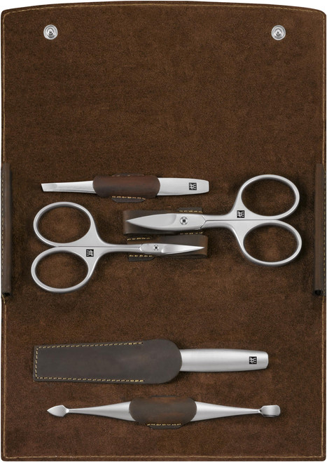 ZWILLING Beauty TWINOX 6-pc Manicure Set with Brown Leather Case, Travel case Set for Hands and feet