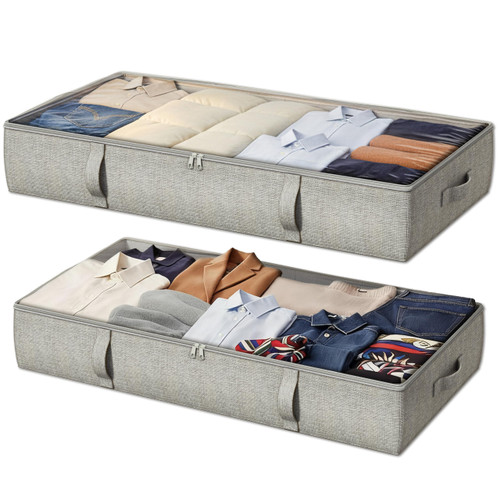 2-Pack Under Bed Storage Containers, 6 Inches Tall Clothes Storage, Grey