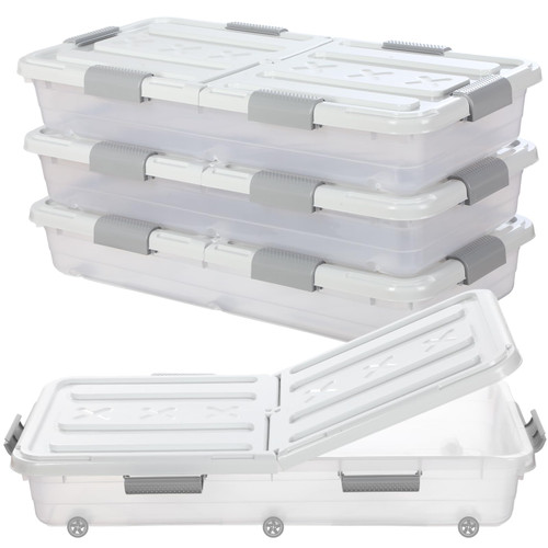 Beeveer 4 Pcs Plastic Under Bed Storage Container 31.5x15.8x5.2inch, White