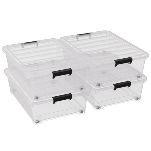 Uumitty Under Bed Storage Bins with Wheels, Clear Latch Box, 25 Qt, 4 Pack