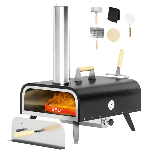 Outsunny Wood Fired Pizza Oven with 12" Rotating Stone, Peel, Foldable Legs