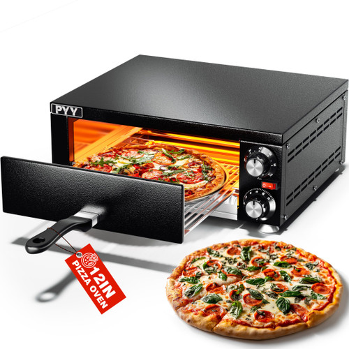 PYY Pizza Oven -12 Inch Indoor Countertop Pizza Oven Electric Pizza Maker Machine for Home with Timer Stainless Steel,Black