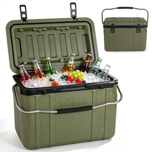 Aynuma Portable Hard Cooler, 30-Can Insulated Ice Chest with 5-7 Day Ice Retention, Heavy-Duty Latches & Carry Handle for Camping Fishing Tailgating, Dark Green