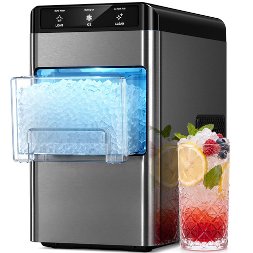 Nugget Ice Maker Countertop, 35Lbs in 24H Pellet Ice Maker Machine with Self-Cleaning, Portable Ice Machine with Ice Scoop & Basket for Home/RV/Office