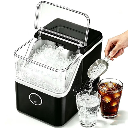 PLENTORA Nugget Ice Maker Countertop, 42lbs/24H Portable Ice Maker Machine, 6-13 Mins Fast Ice Making, Self-Cleaning Compact Pebble Ice Maker with Basket and Scoop for Home, Kitchen, Office