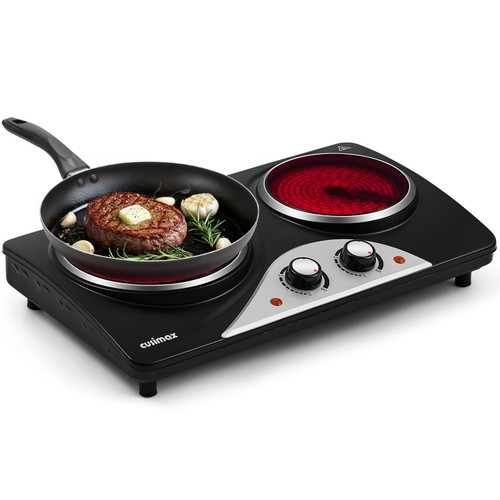 Hot Plate, CUSIMAX Electric Double Burner, Portable Ceramic Cooktop, 1800W