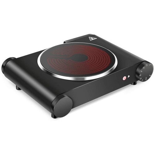 1200W Infrared Single Burner Electric Hot Plate, Fast Heating & Energy Efficient, 7 Inch Ceramic Glass Portable Electric Stove with Adjustable Temperature Control, Compatible w/All Cookware