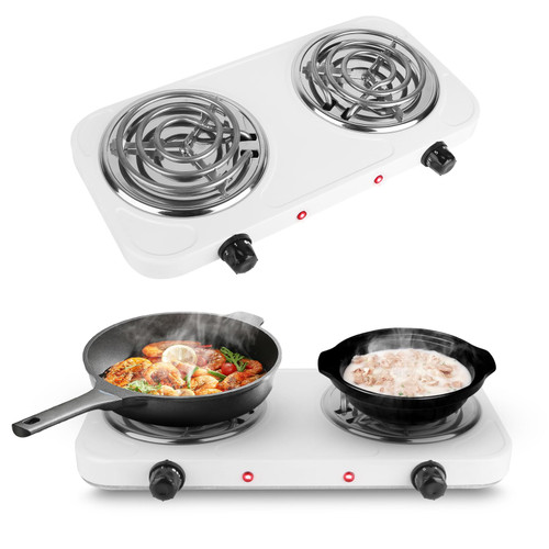 Electric Hot Plate,2000W Portable Electric Stove Countertop Double Coil Burners W/Dual Control&5 Level Temperature Control, Easy to Clean,Lightweight Cast Iron Countertop Stove for Home Camp RV 110V