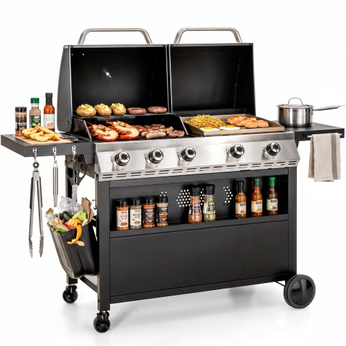 Captiva Designs Gas Grill Griddle Combo, 696SQ.IN. Propane Flat Top & BBQ