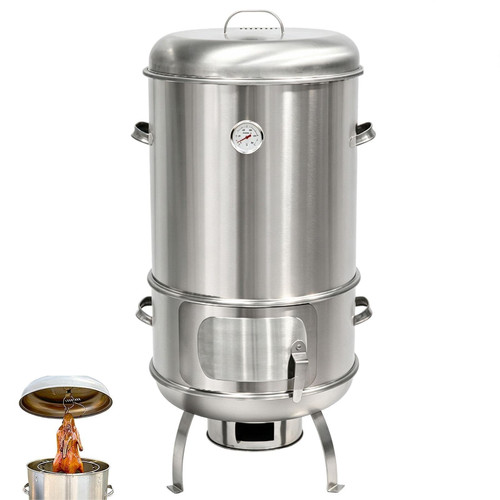 Portable Stainless Steel Vertical Drum Charcoal BBQ Smoker Grill