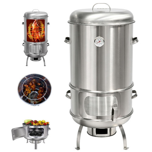 Outdoor Stainless Steel Vertical Charcoal Smoker BBQ Barrel