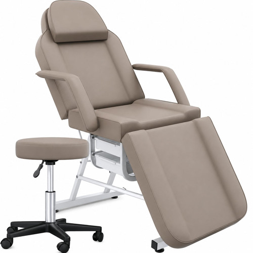 Tattoo Chair for Client, 3-Section Adjustable Facial Esthetician Bed Table with Hydraulic Stool, Multi-Purpose Spa Beauty Chair for Eyelash Extensions, Microblading, Waxing, Massage, Dark Gary