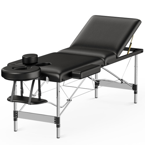 Brelley 3 Sections Aluminum Adjustable Massage Table Portable 22.8" W Black