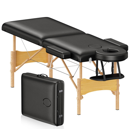 Brelley Massage Table Portable Wooden Lash Bed 2-Fold Tattoo Bed, Black