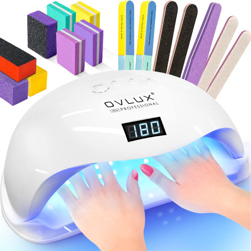 OVLUX 180W UV LED Nail Lamp Professional – Fast Gel Nail Dryer with 57 LEDs, LCD Countdown, Auto Sensor & Low Heat Mode, UV Light for Gel Nails, Salon & Home, Nail Buffer & File Set