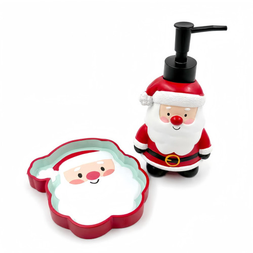 Christmas Santa Soap Dispenser Set with Soap Dish for Bathroom Winter Decor