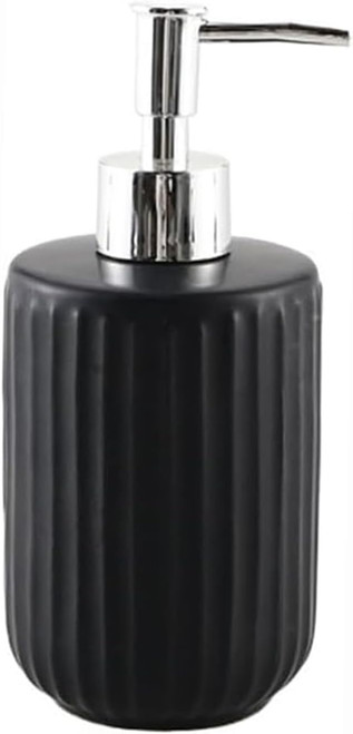 Soap Dispenser,Classic Manual,for Bathroom and Kitchen,Ceramic,refillable with Stainless Steel Pump Glass.(Black)