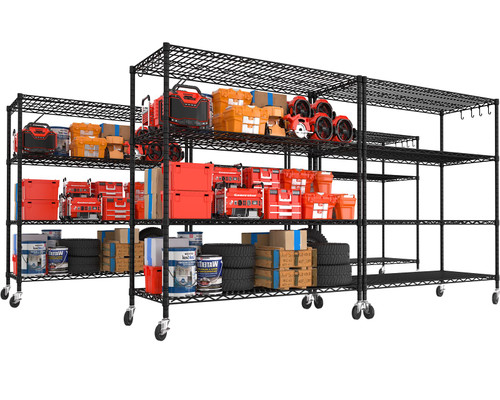 PrimeZone 55.5" Wx24 x80 Heavy Duty Metal Wire Storage Shelving with Wheels
