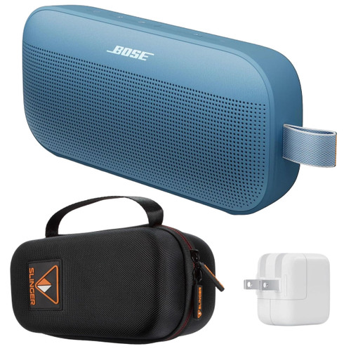 Bose SoundLink Flex Portable Bluetooth Speaker (2nd Gen), Outdoor Speaker with Hi-Fi Audio, Up to 12 Hours Battery, Waterproof and Dustproof, with Slinger Hard Travel Case & USB Plug (Blue Dusk)
