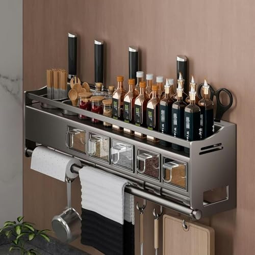 Wall Mounted Spice Rack with Paper Towel Holder, Kitchen Organizer