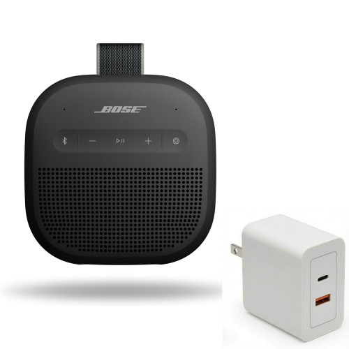 Bose SoundLink Micro Portable Bluetooth Speaker (2nd Gen) Bundle with Fast Charger, Wireless Outdoor Speaker, Up to 12 Hours Battery Life, Waterproof and Dustproof, (Black)