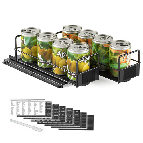 SpaceAid Pull Out Spice Rack Organizer for Cabinet, Heavy Duty Slide Out Seasoning Kitchen Organizer, Cabinet Organizer, with Labels, 7.7" W x10.8 D x4 H, 2 Drawers 1-Tier