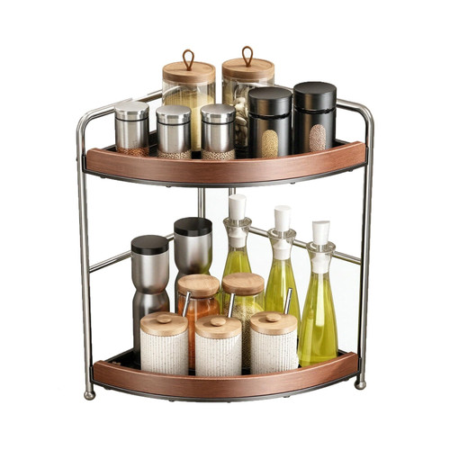 2-Tier Solid Wood Spice Rack/Countertop Corner Organizer